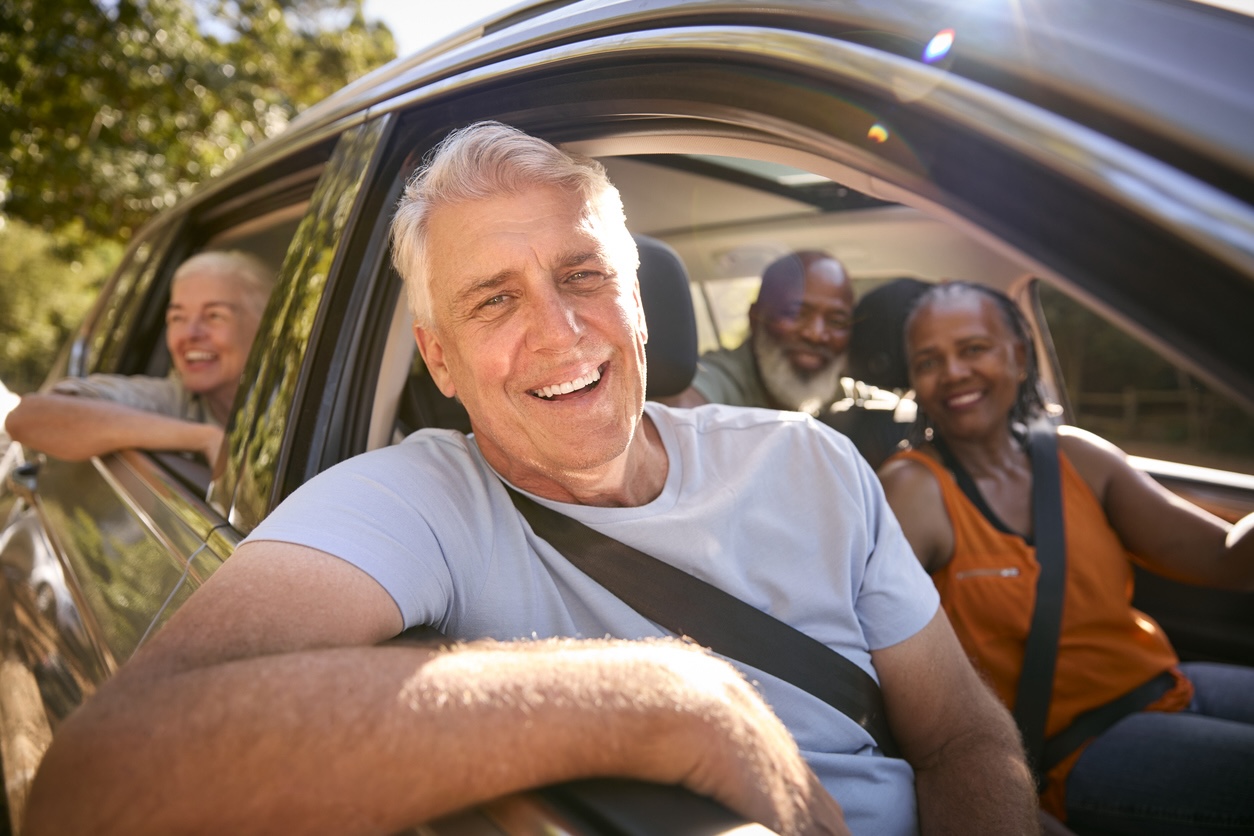 Senior adults enjoying a relaxing day trip together