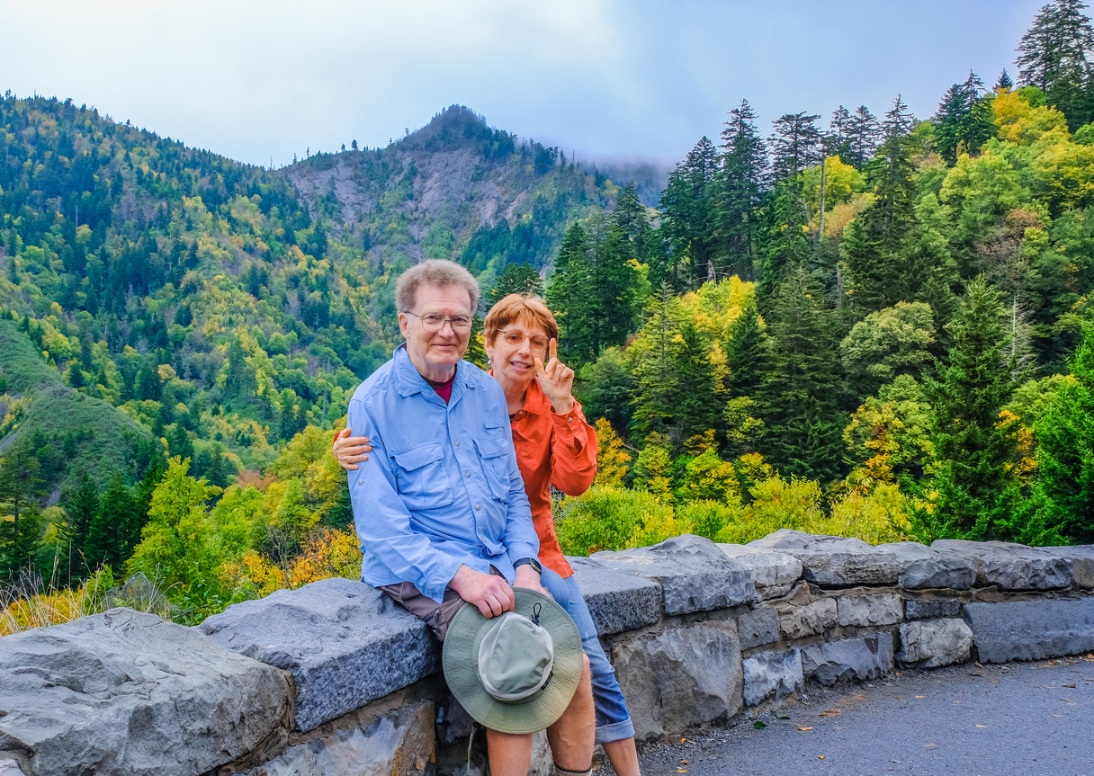 Senior couple enjoying a scenic view in the Great Smoky Mountains